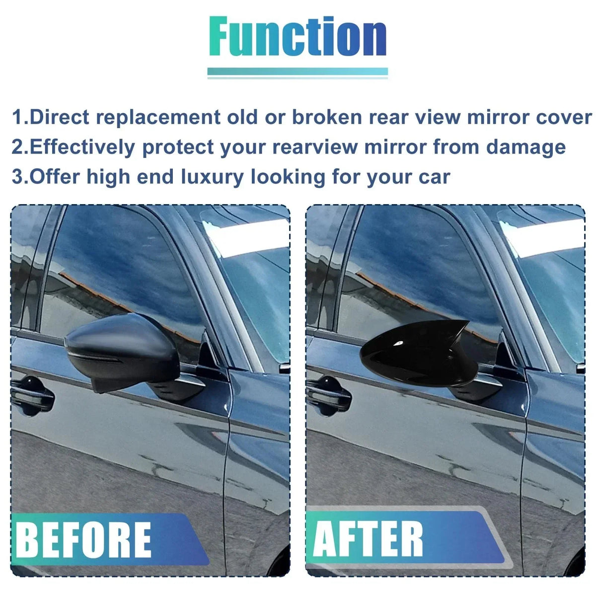 Pair of Rearview Side Mirror Cover Caps Black for BMW 330xi 2005-2006