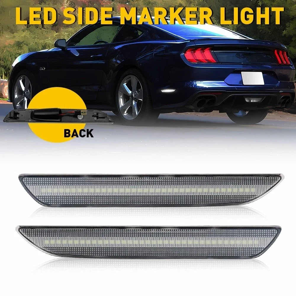 Clear White LED Rear Side Marker Signal Lamps for Ford Mustang (2015–2020)