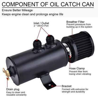 Oil Catch Can with Breather Filter - Baffled Tank for Universal Fit