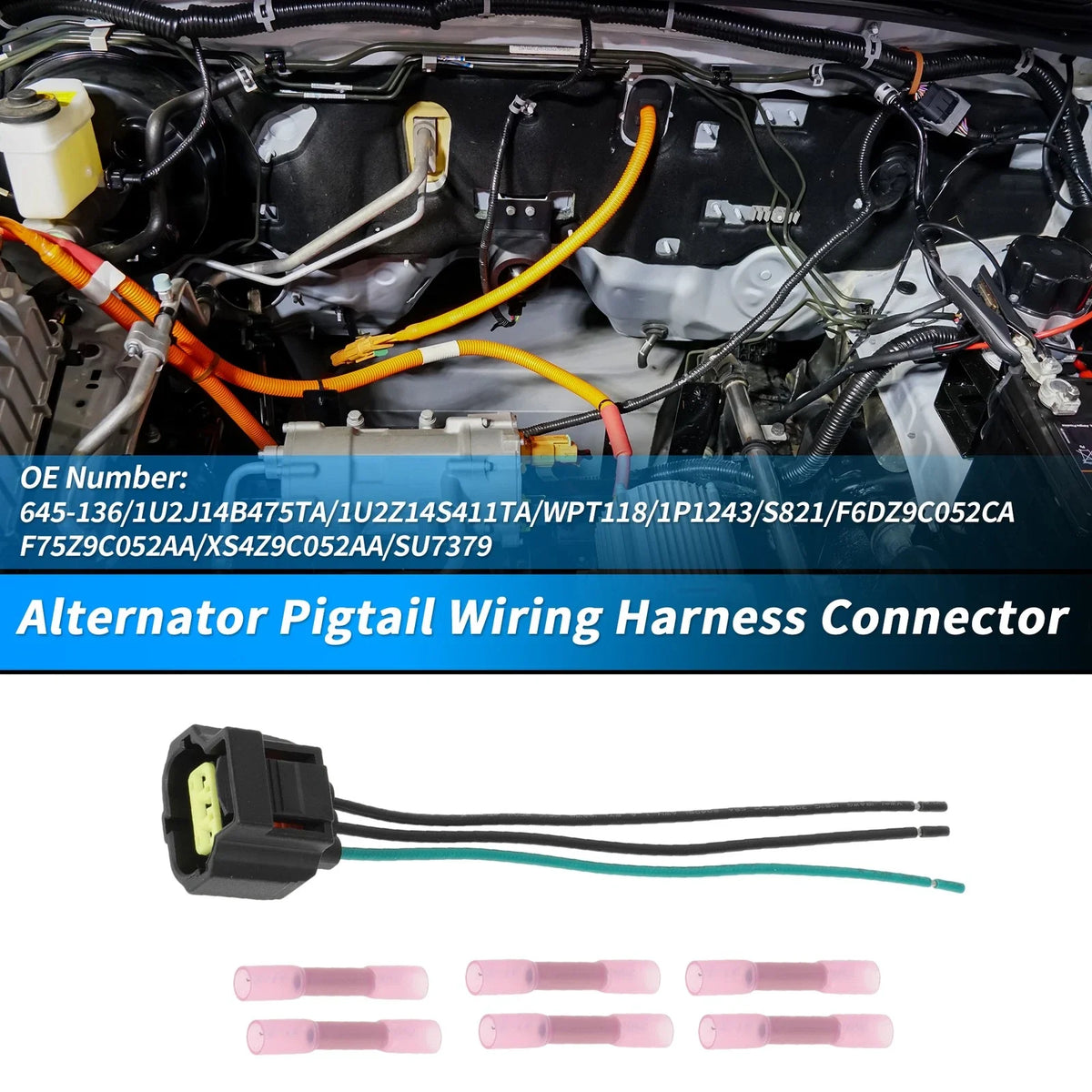 2X Alternator Plug Wiring Harness Pigtail for Ford Lincoln (No.WPT118)