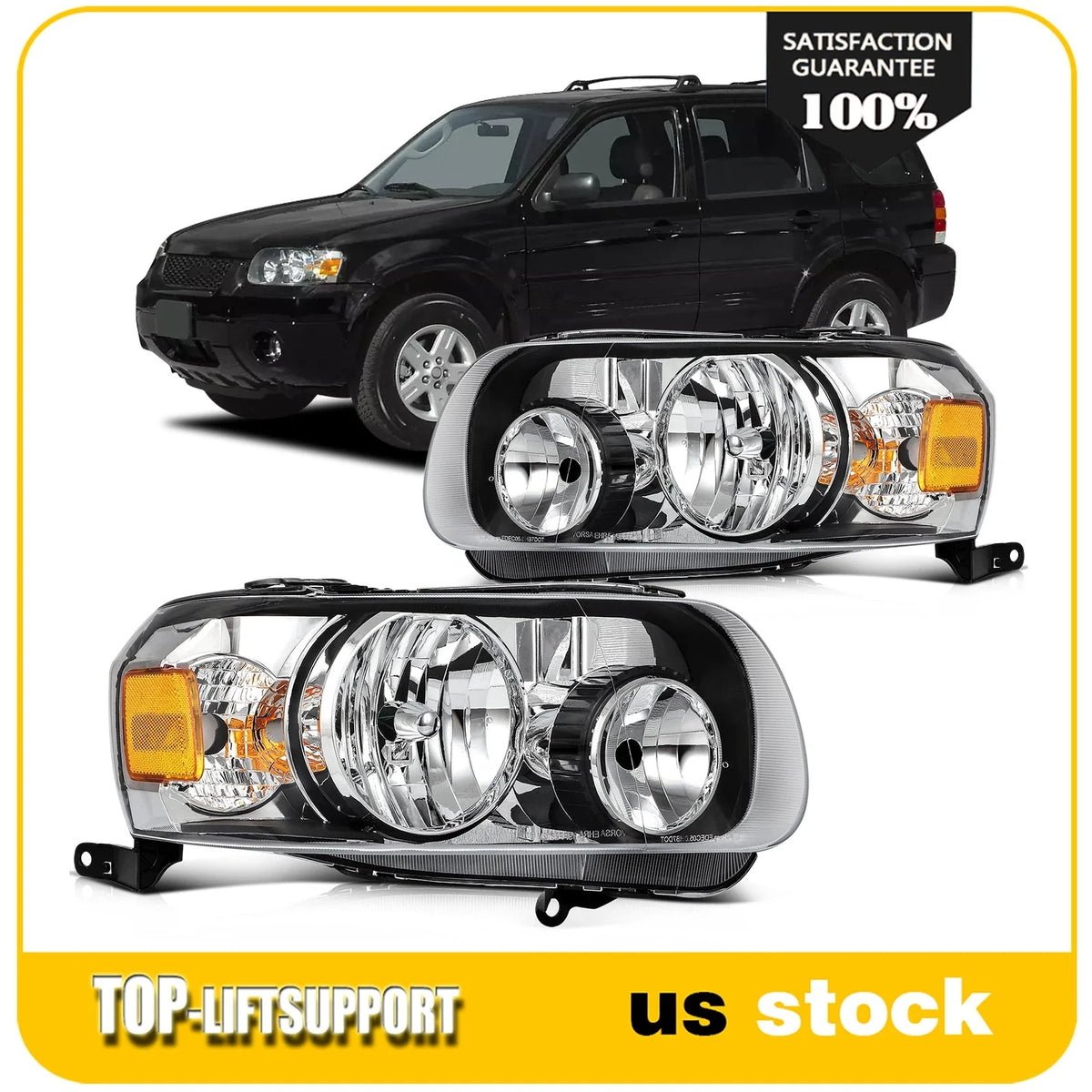 Headlight Assembly for Ford Escape (2005–2007) Black Housing