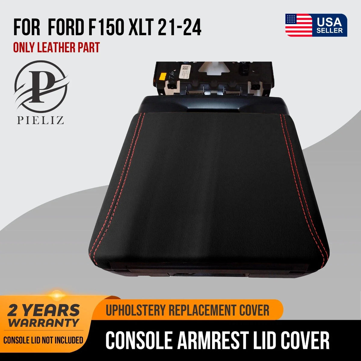 Console Armrest Cover for Ford F150 XLT (2021–2024) Red Stitch