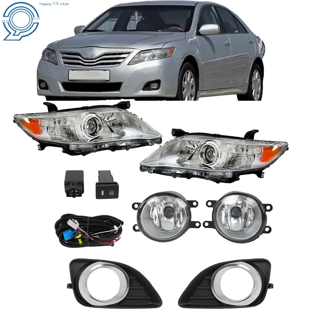Front Headlights Chrome + Fog Lights Switch w/Cover for Toyota Camry (2010–2011)