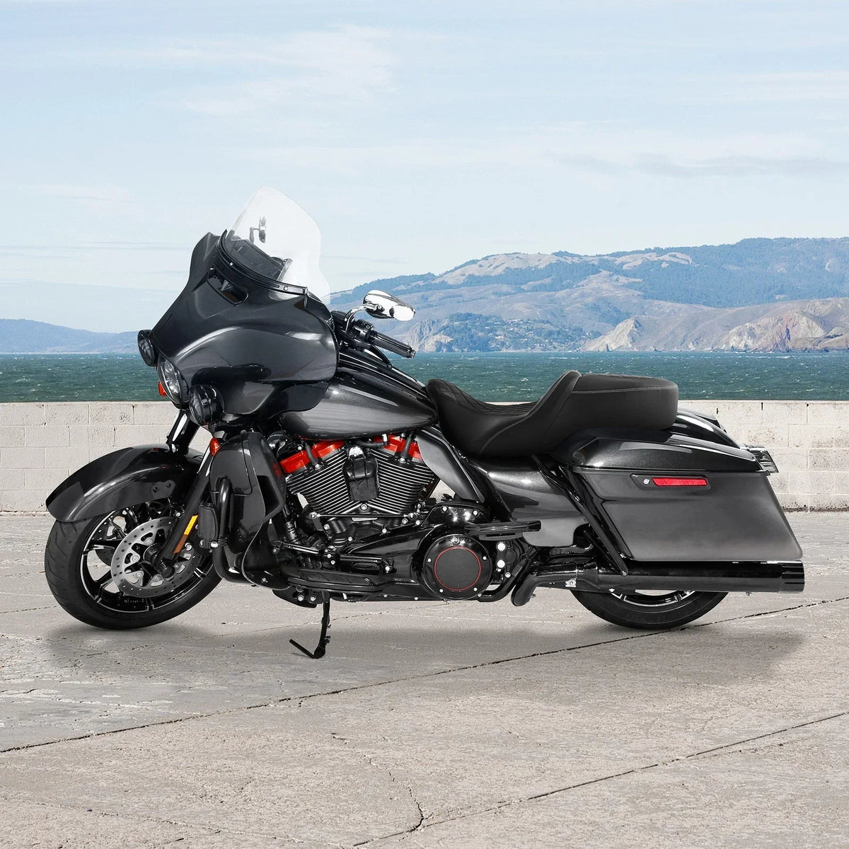 Black Front Rear Seat for Harley Road Glide Touring 2009-2023