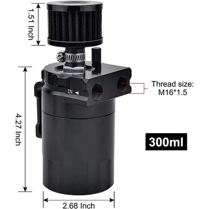 Oil Catch Can Kit for Universal Vehicles (300ML, Black, Baffled, Aluminum)