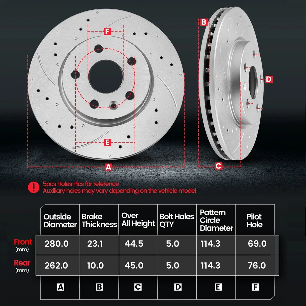 Front & Rear Drilled Rotors & Ceramic Pads Kit for Hyundai Elantra (2011–2016)