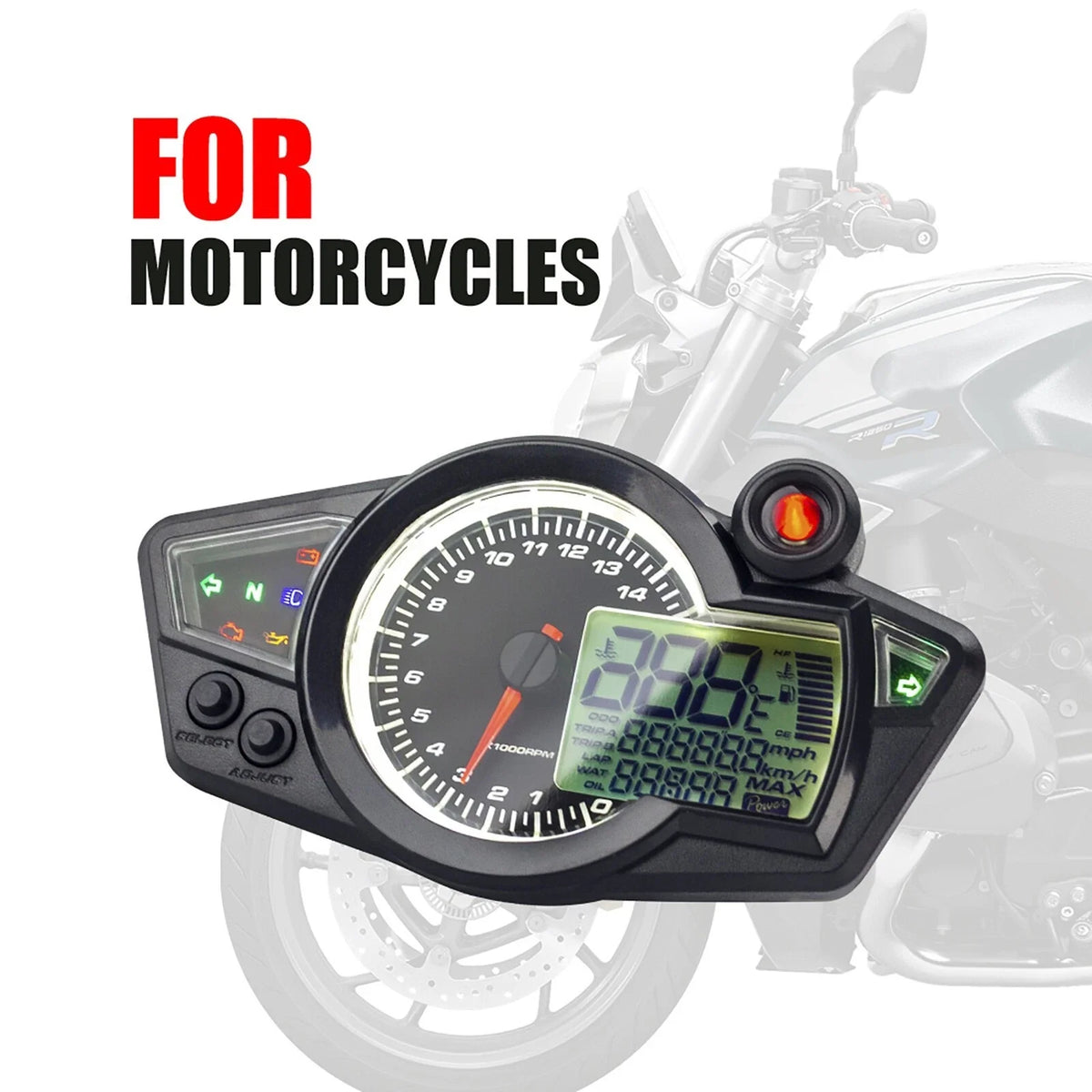 Motorcycle Universal Digital LCD Tachometer and Speedometer Odometer (1-6 Gear)