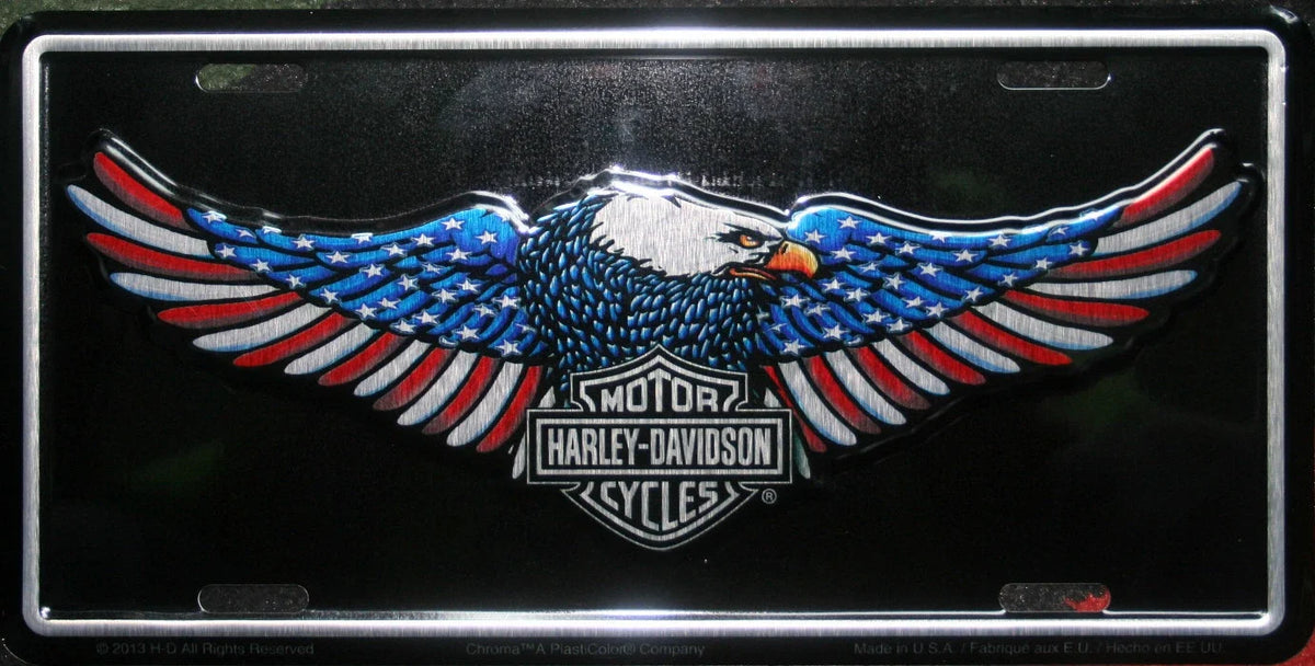 Patriotic Eagle Stamped Metal Tag Front Plate for Harley-Davidson