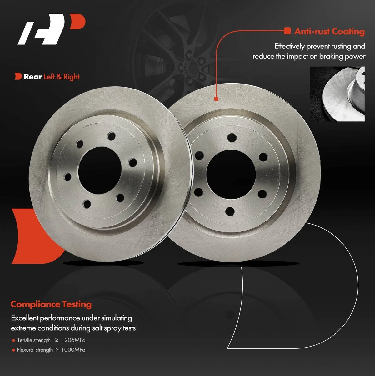 Ceramic Pads & Rear Disc Brake Rotors Set for Ford F-150 2018-2019