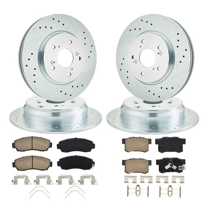 4-Piece Set of Ceramic Brake Pads & Drilled Slotted Rotors for Honda CR-V