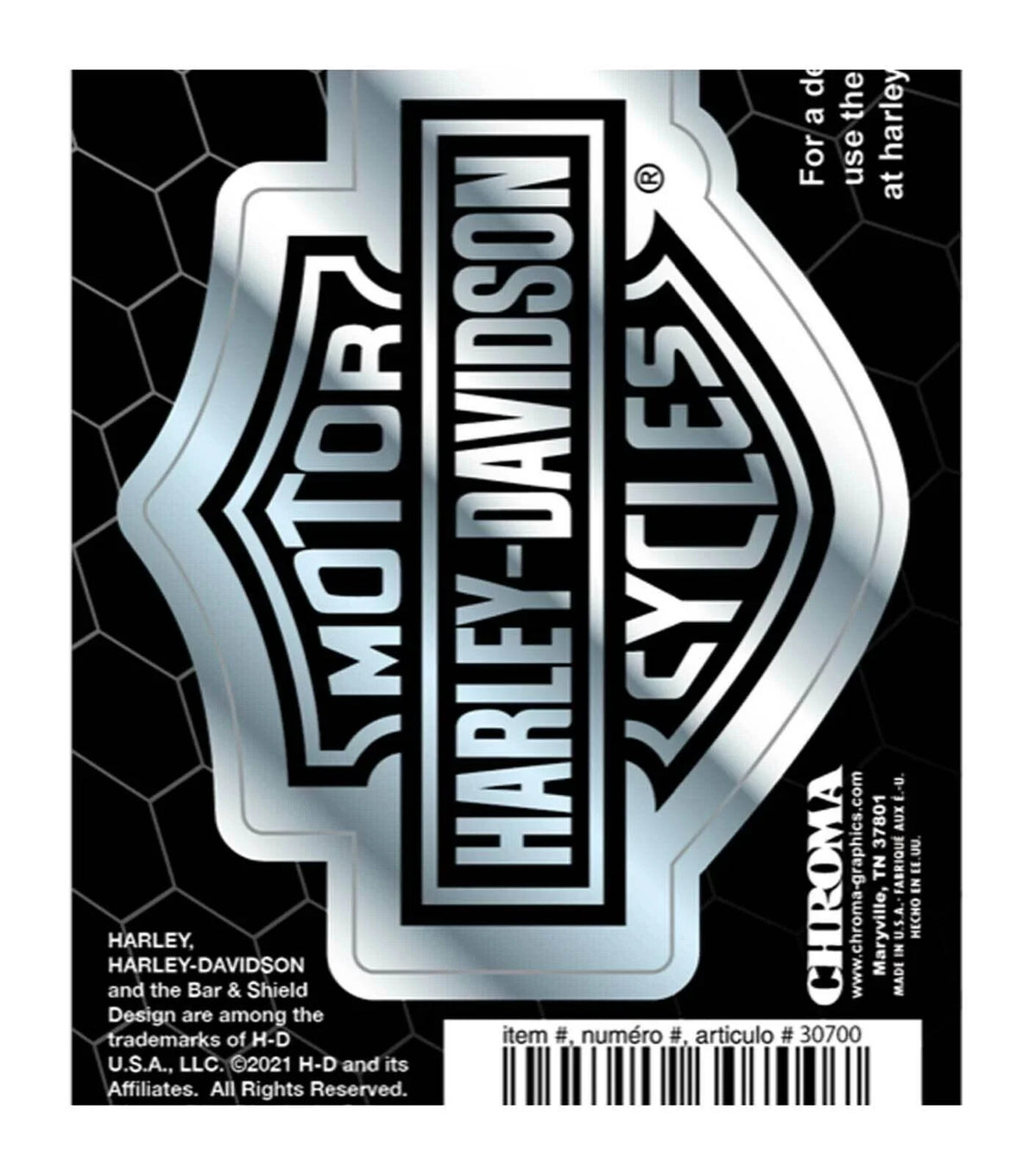 Set of 2 Chrome Bar & Shield Logo Decals for Harley-Davidson (3" x 8")