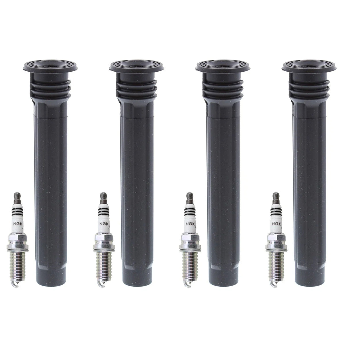 Set of 4 NGK Iridium IX Spark Plugs & Denso Coil Boots for Dodge Dart (2013–2016)
