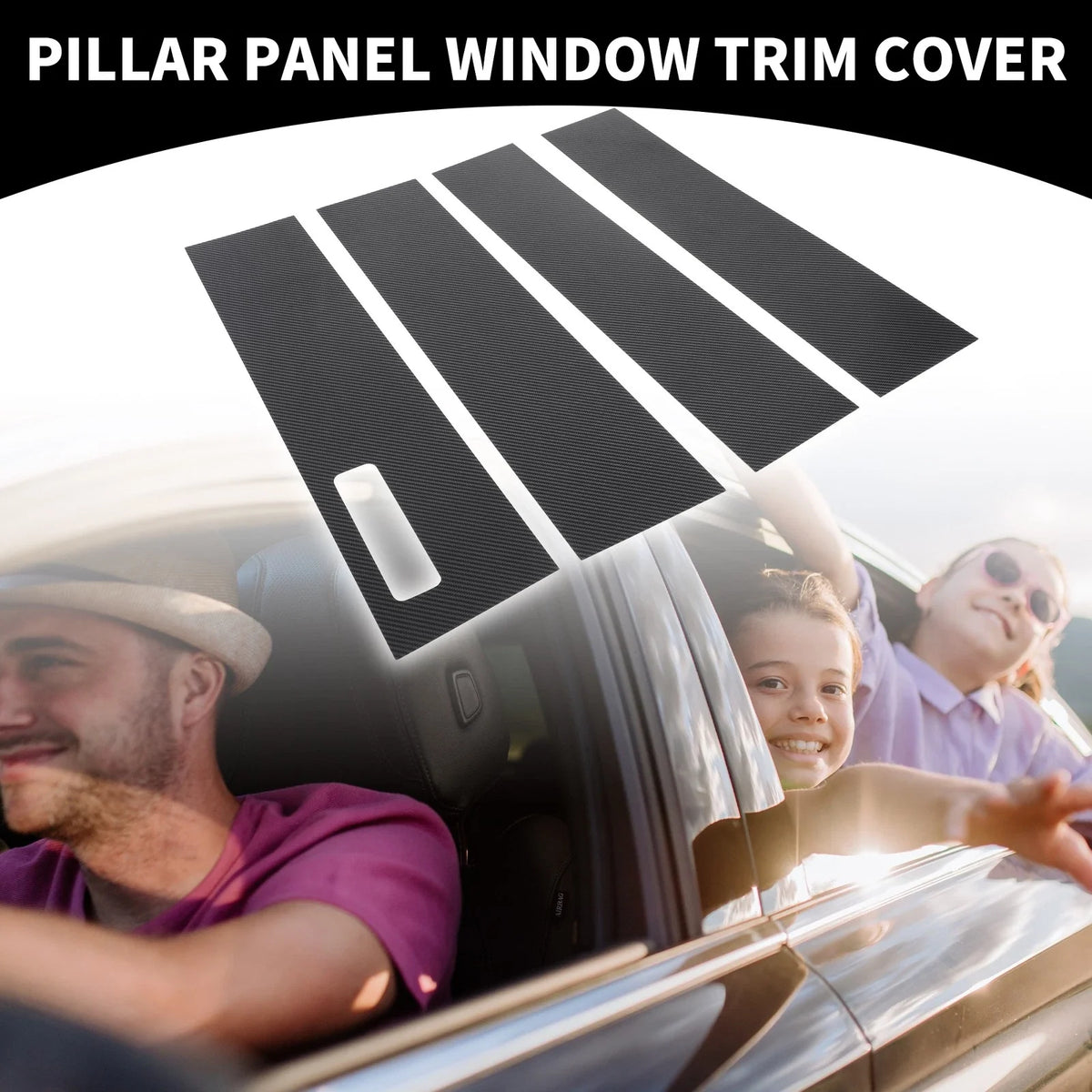 Set of 4 Car Pillar Window Trim Covers for Ford F-150 (2015–2021) Black Carbon Fiber