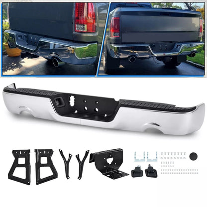 Chrome Rear Bumper Dual Exhaust for 2009–2018 Dodge RAM 1500, No Sensors