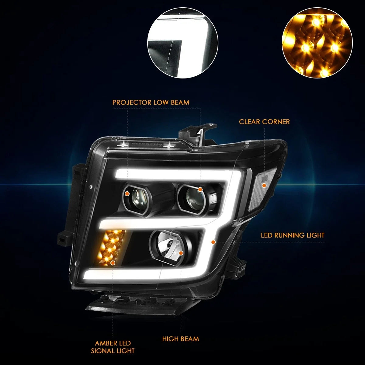 Projector Headlights with LED Turn Signal + E-Shape DRL for Titan XD 2016-2024