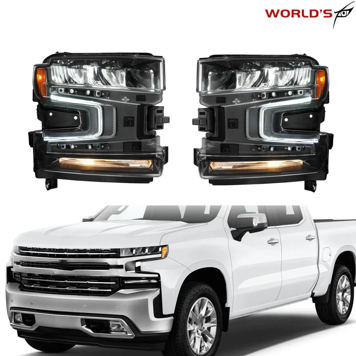 Set of 2 LED Headlight Assemblies for Chevy Silverado 1500 (2019–2021)