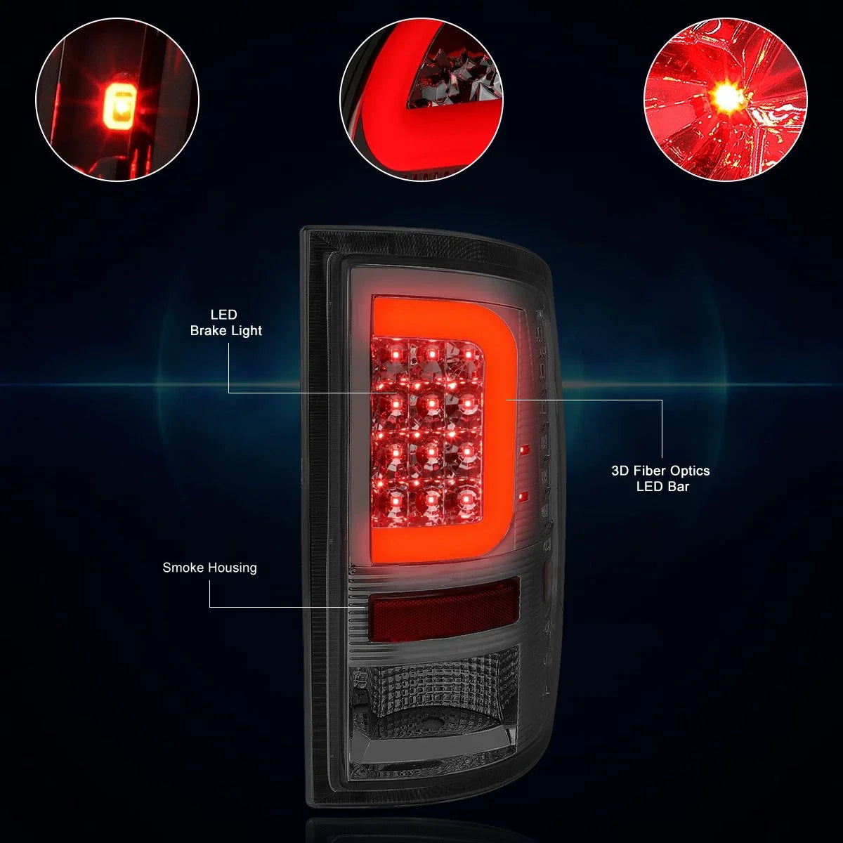 3D LED C-Bar Tail Light - Smoked Red for 2009-2017 Dodge Ram Pickup