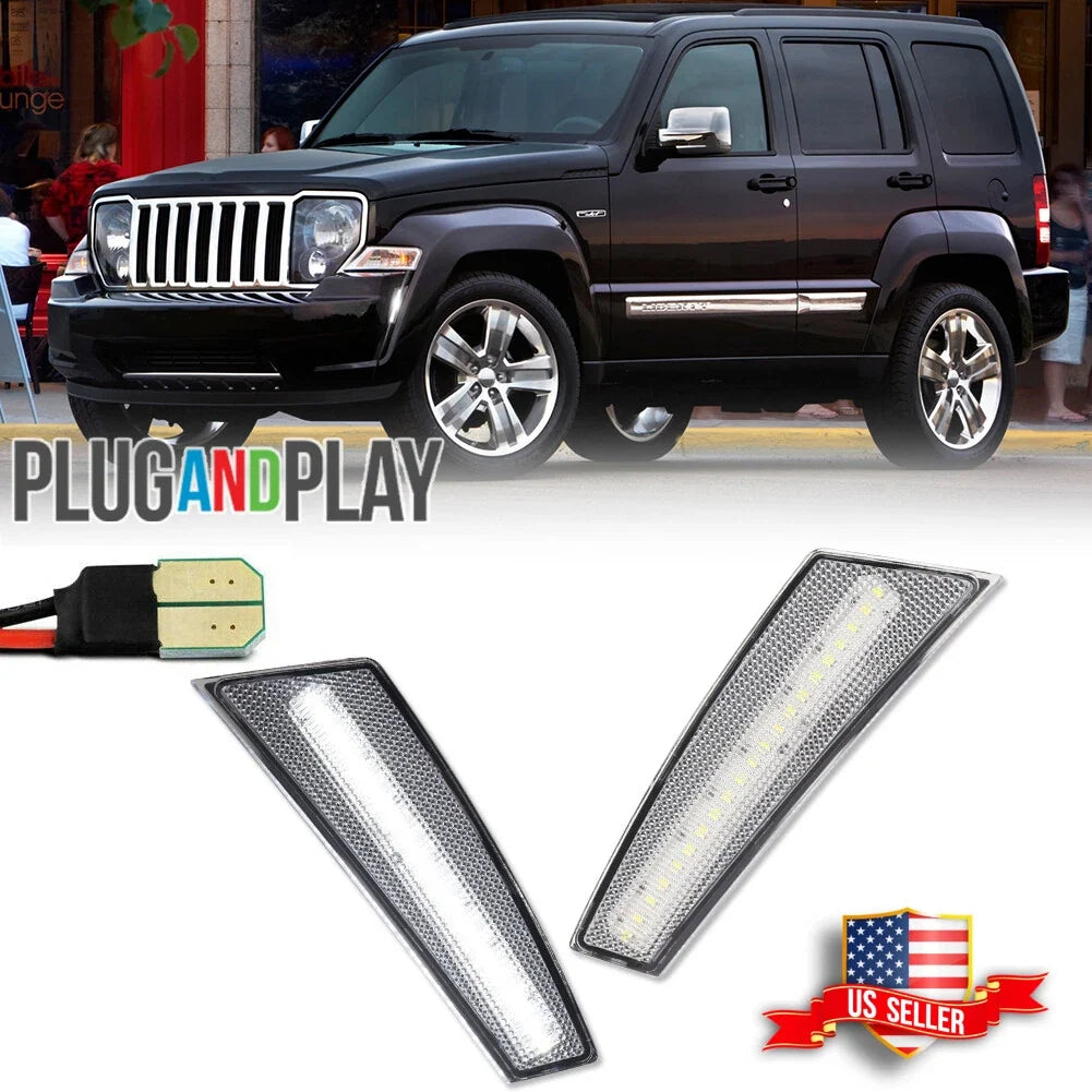 Clear Lens White LED Side Marker Lights for Jeep Liberty (2008–2012)
