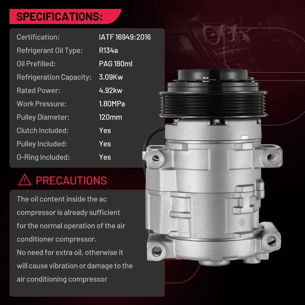 3.6L A/C Compressor for Dodge Grand Caravan (2011-2020) & Ram C/V (2012-2015)
