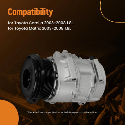 10S15L A/C Compressor with Clutch for Toyota Corolla (2003-2008) R-134A