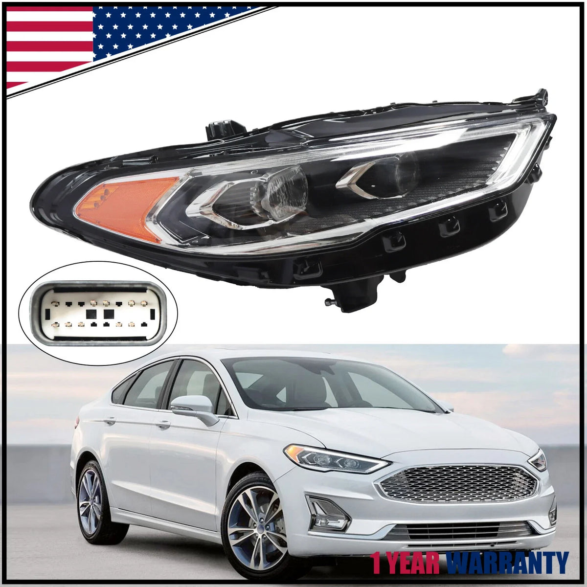 LED Projector Headlight - Full for 2017-2020 Ford Fusion (Passenger)