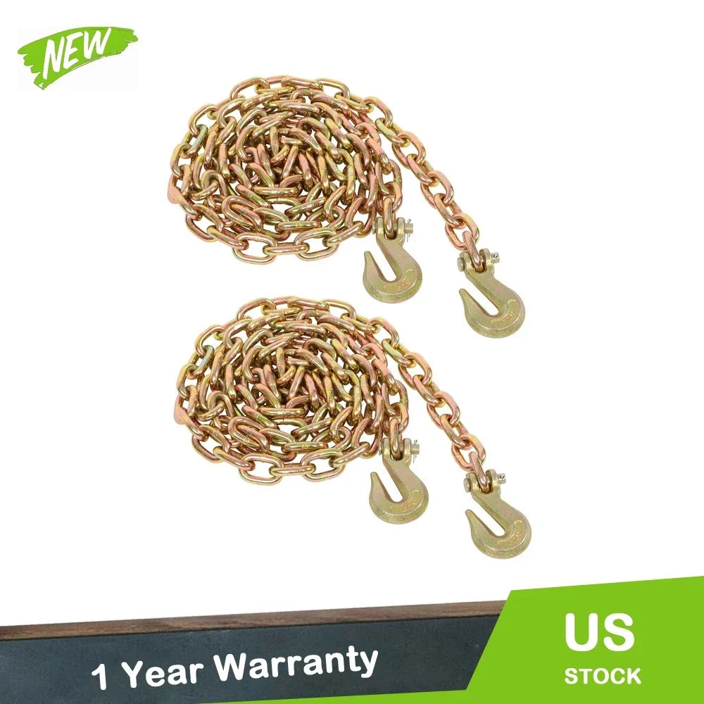 Set of 2 Grade 70 Binder Transport Chains with Grab Hooks 10' 7100lbs
