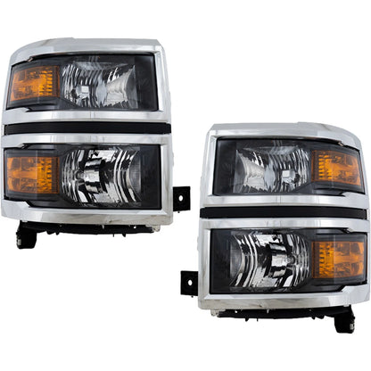 Headlight Set for Chevrolet Silverado 1500 (2014–2015) Halogen Chrome