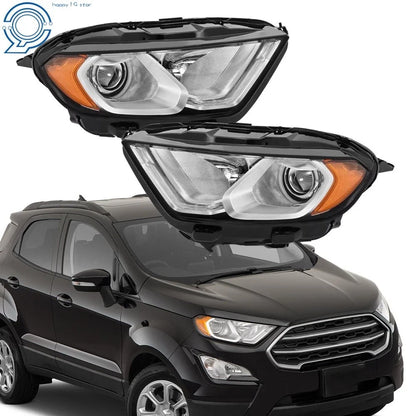 Halogen Headlight LED DRL Pair with Chrome Bezel for Ford EcoSport 2018–2023