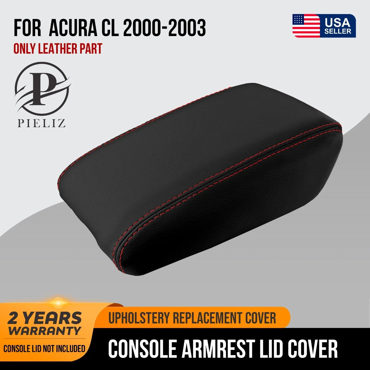 Leather Console Lid Armrest Cover for Acura CL (2000–2003) Red Stitch