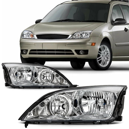 2X Headlight Assembly in Chrome for 2005-2007 Ford Focus