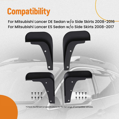 Mud Guard Set for Mitsubishi Lancer DE ES (2008–2017) - Black