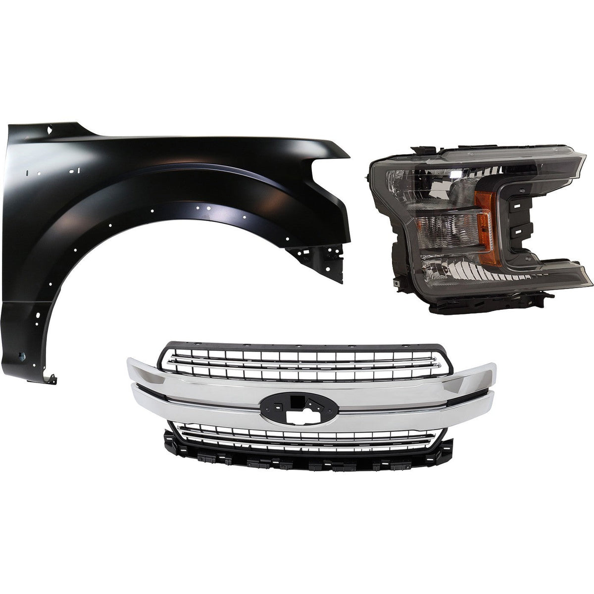 Black Grille Headlamp Front RH Fender Kit for Ford F-150 2018-2020