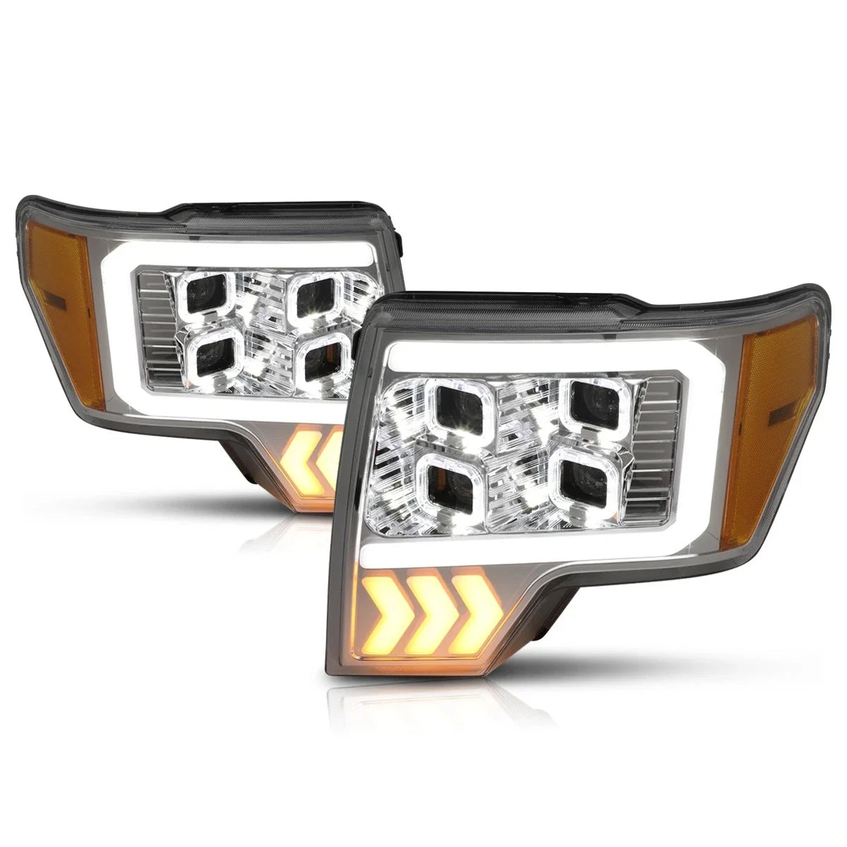 Set of 2 Quad LED DRL Arrow Signal Projector Headlights for Ford F150 (2009–2014)