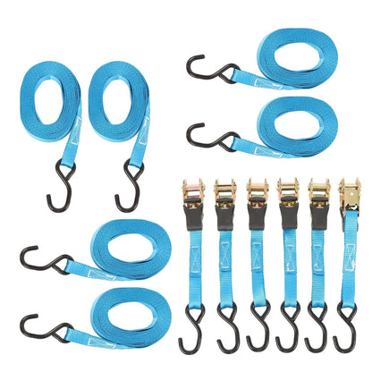 20ft Ratchet Strap Set of 6, 1 Inch Wide, 1700LBS with Hooks