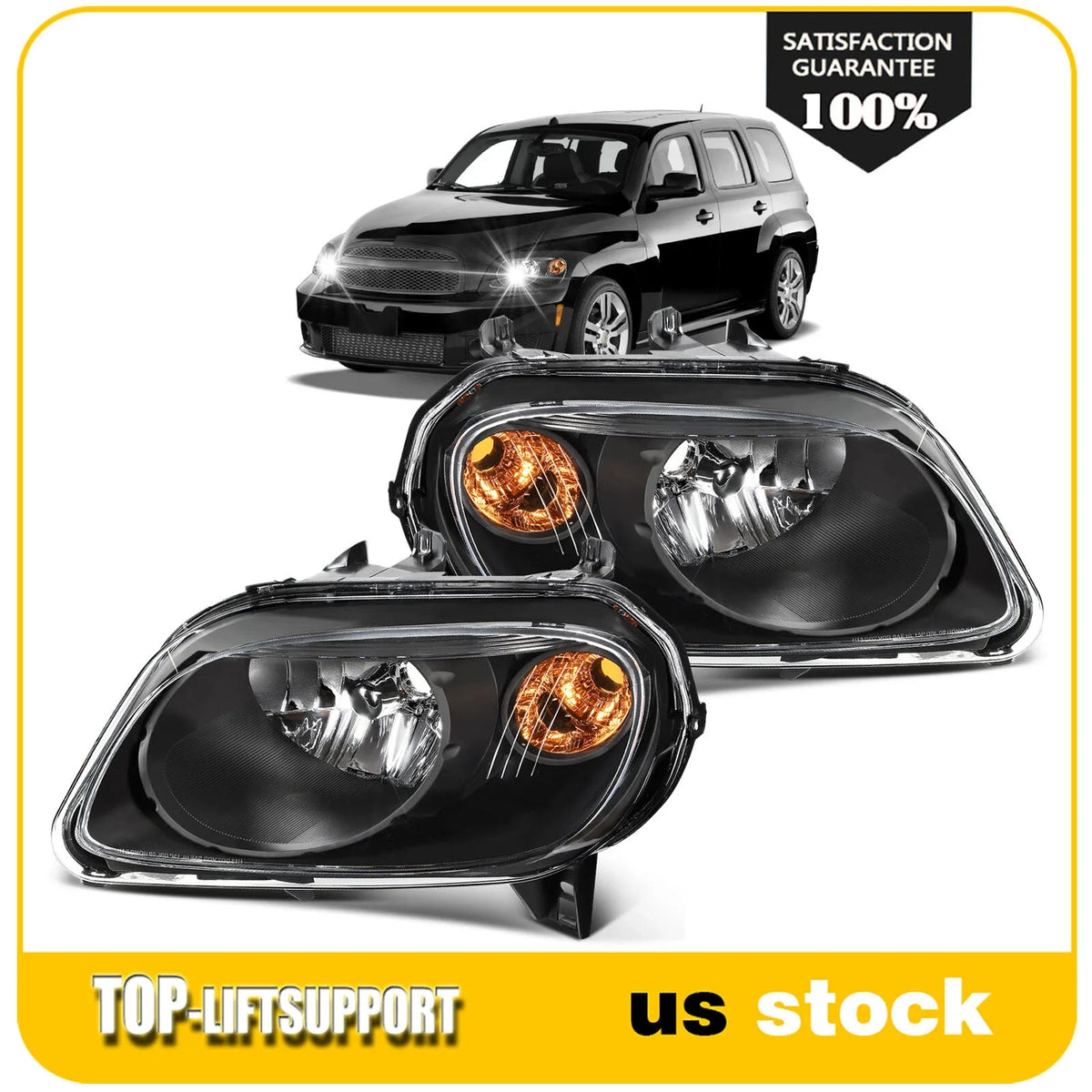 Headlight Assembly Pair for Chevy HHR (2006–2011) Black Housing