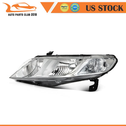 L+R Headlight Assembly with Chrome Housing for 2006-2011 Honda Civic Sedan