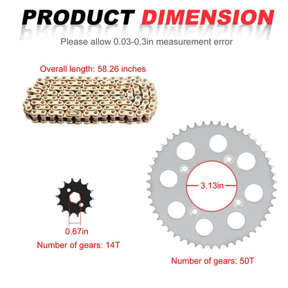 Drive Sprocket & Chain Set 428VM-X X-Ring 118 Links for Honda XR100R CRF100F (2000–2023)