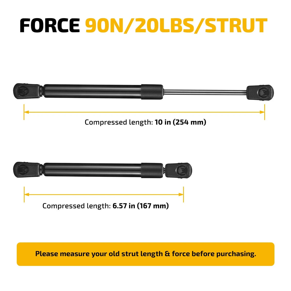 2X Gas Struts Lift Supports 10 Inch 20Lb 89N for RV Truck Toolbox (C16-15049)