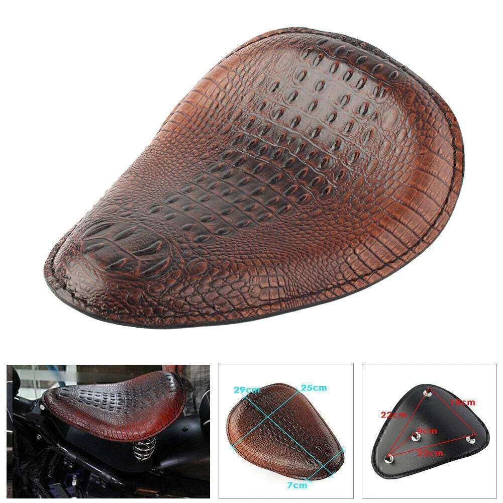 Brown Alligator Leather Solo Driver Seat for Harley Chopper Bobber