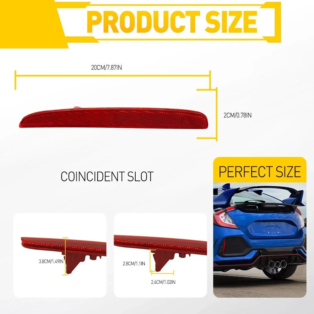 Rear Bumper Reflector Light Case Red for Honda Civic Hatchback Si Type-R (2017–2021)