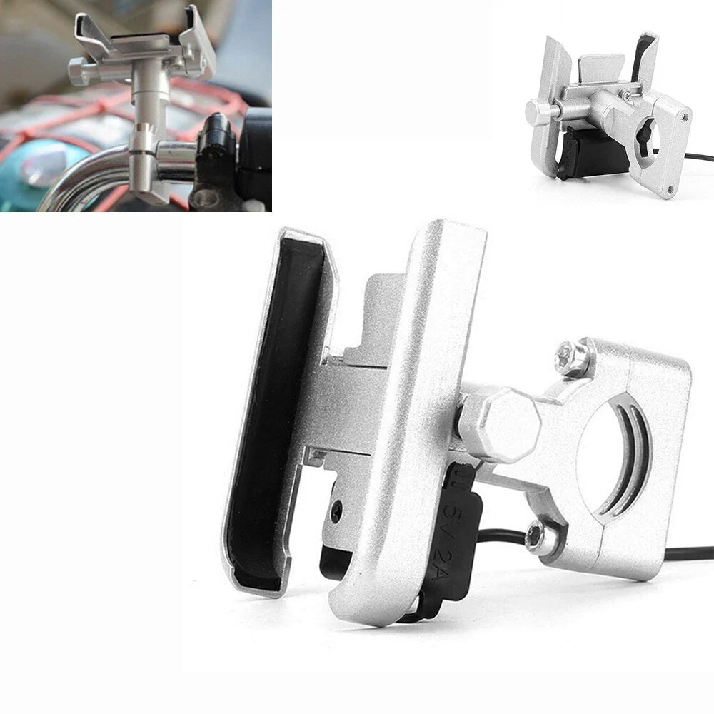 Handlebar Mirror Base Mount for Motorcycles - USB Charging Capability