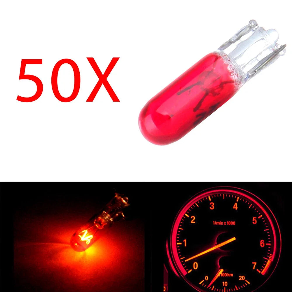 Set of 50 T5 Dashboard Mini-Wedge Halogen Bulbs for Various Models
