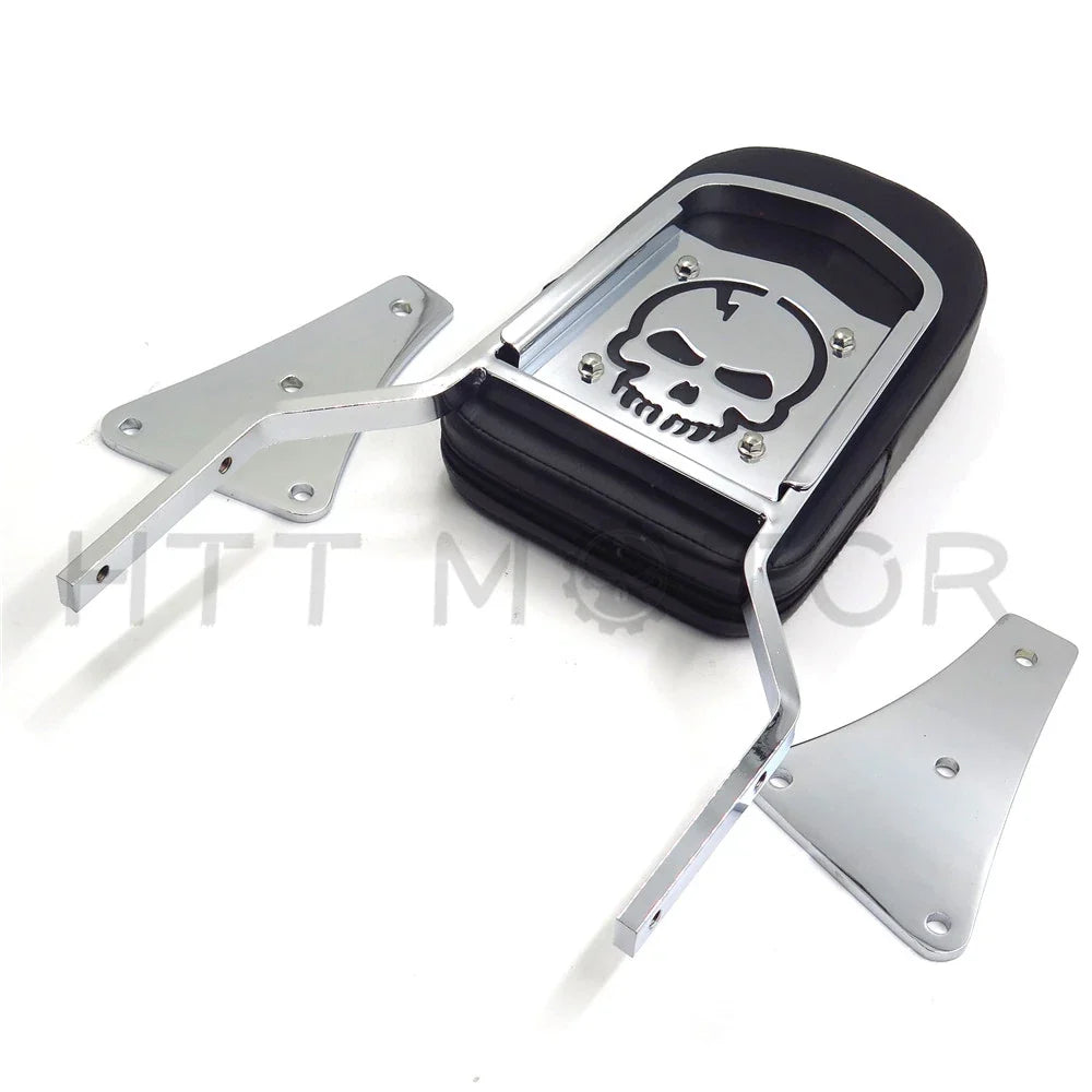 Chrome Skull Backrest Sissy Bar with Leather Pad for Kawasaki Vulcan 1500 (1986–2013)