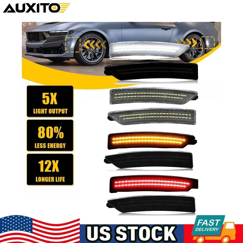 LED Side Marker Lights for Ford Mustang GT (2024–2025) - Smoke Clear Lens