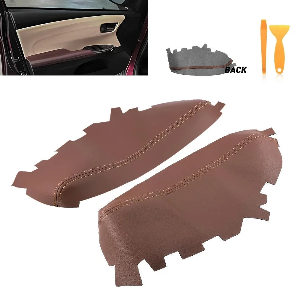 2X Front Door Panel Armrest Cover Brown Leather for Toyota Avalon (2013–2018)