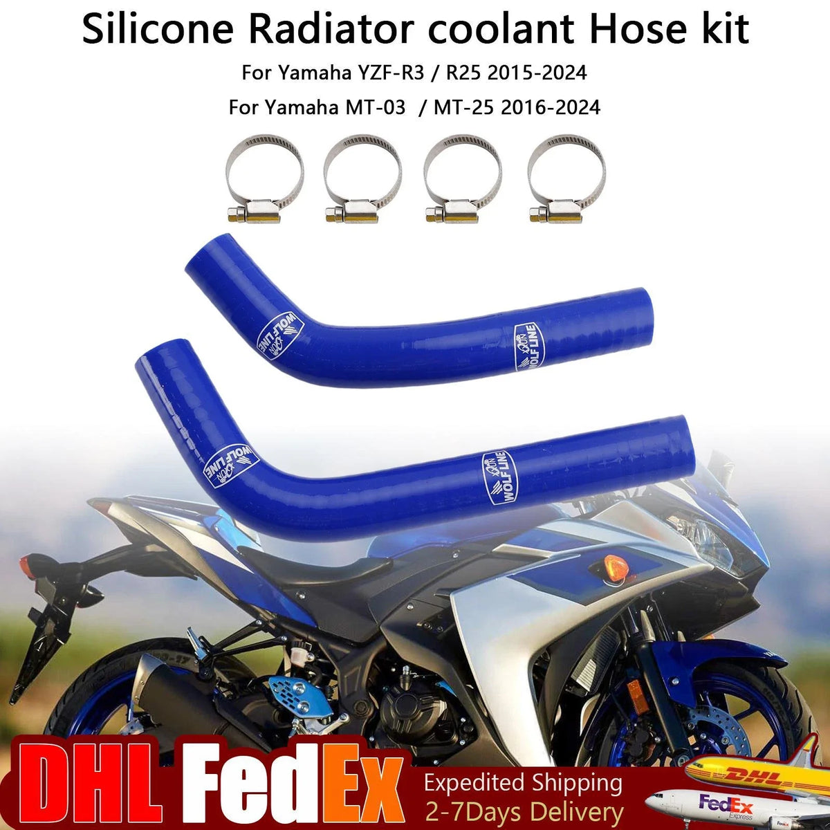 Silicone Radiator Coolant Hose for Yamaha MT-03 MT-25 YZF R3 R25 (2015–2024)