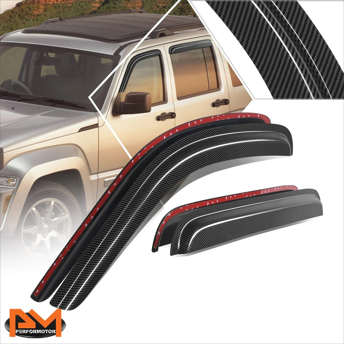 Window Visors Tape-On for Jeep Liberty 2008-2013