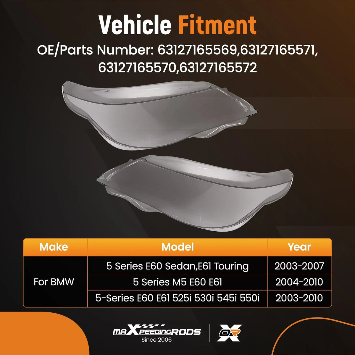 Headlight Cover Lens for BMW 5 Series E60 E61 2003-2007 Sedan Touring