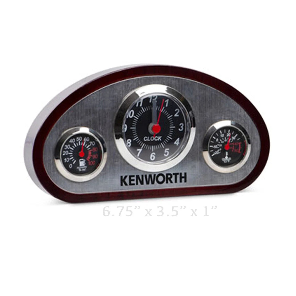 Dashboard Clock with Thermometer for Kenworth Truck (Chrome, Rosewood)
