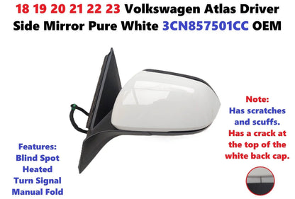 Left Side Mirror for Volkswagen Atlas (2018–2023) Pure White 3CN857501CC